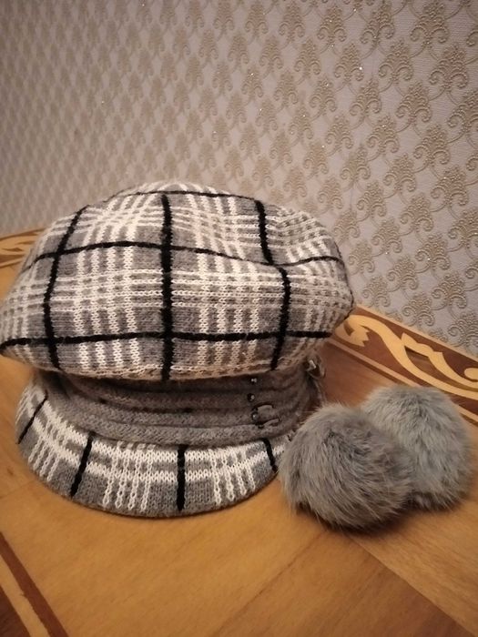 Двойной зимний вязаный женский берет