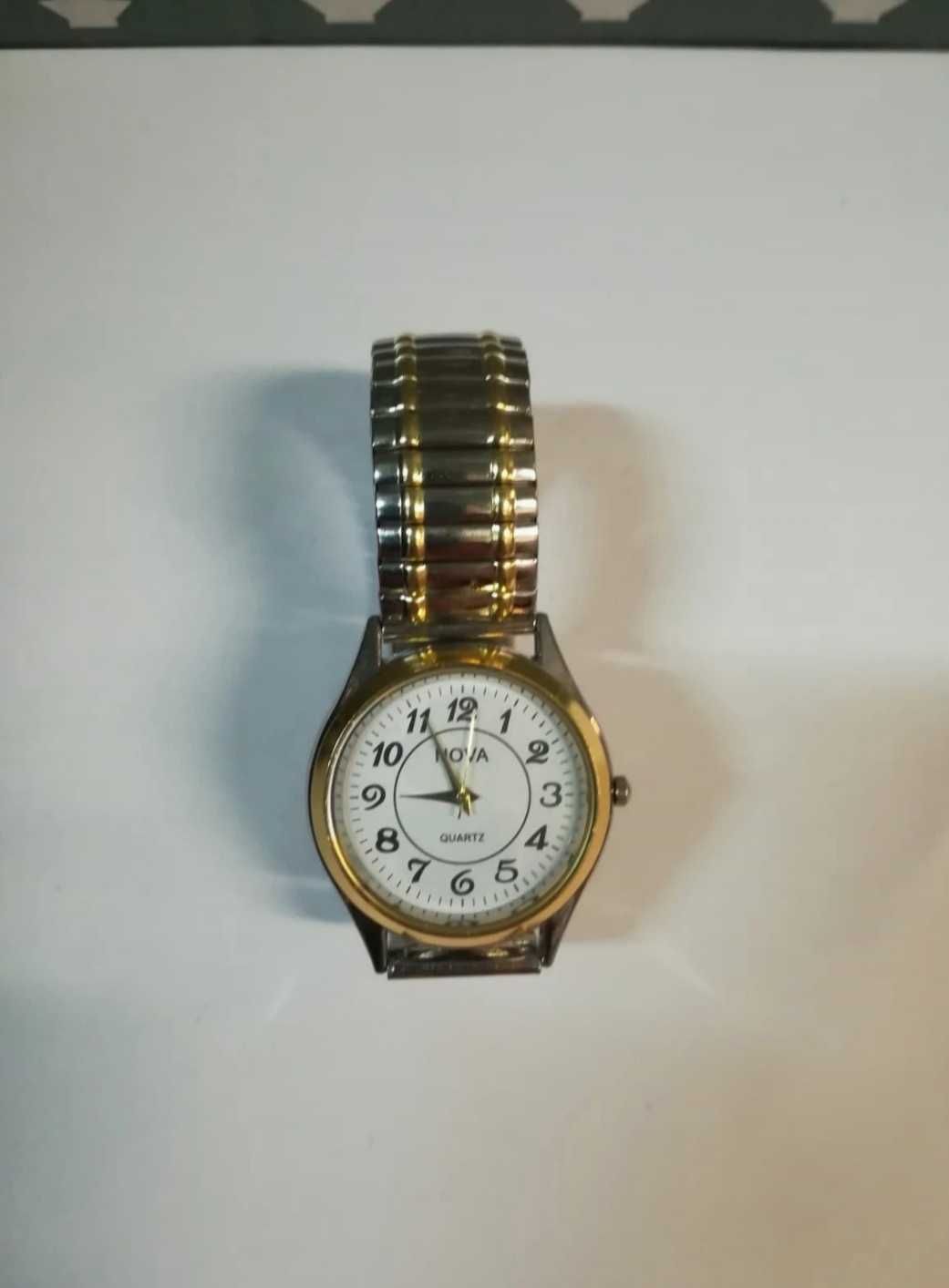 Zegarek na rękę na branzolecie na gumce damski złoto srebro NOVA