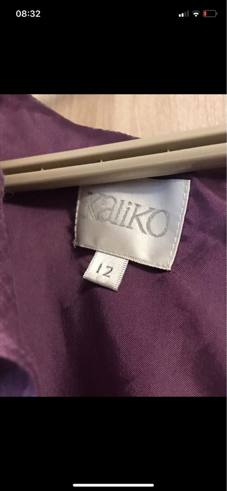 Kaliko fioletowa sukienka elegancka M/L 90% len lato Vintage