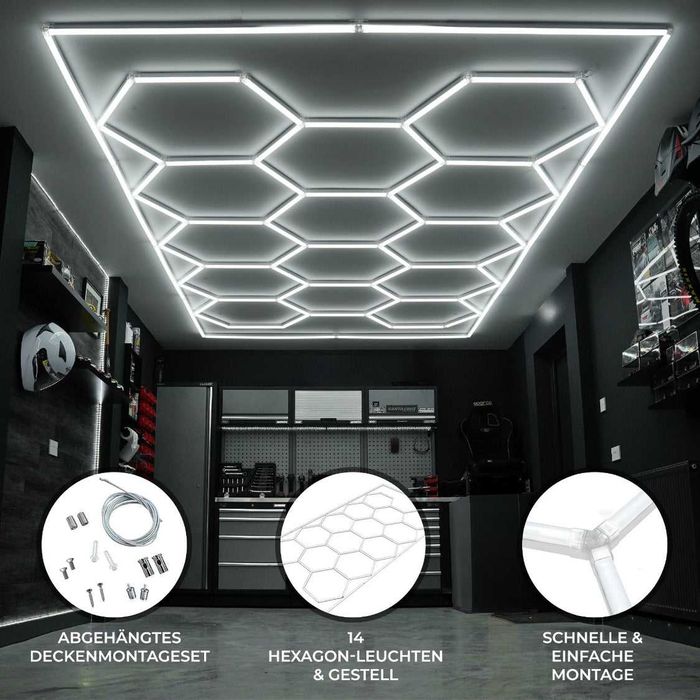 14 Sześciokątnych lamp LED plastry miodu + ramka, Lampa hexagon, nówka