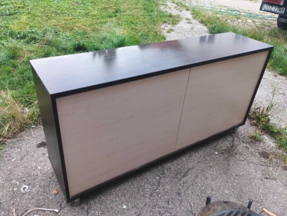 Komoda z szufladami ciemny brąz połysk 163x42x80