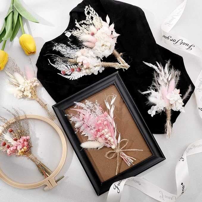 Zestaw 6 bukietów 6 mini suszonych kwiatów gipsophila do dekoracji DIY