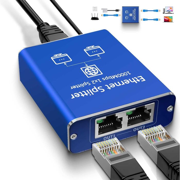 Przełącznik Ethernet 1 do 2 RJ45 2 porty 1000Mbps Network LAN Splitter