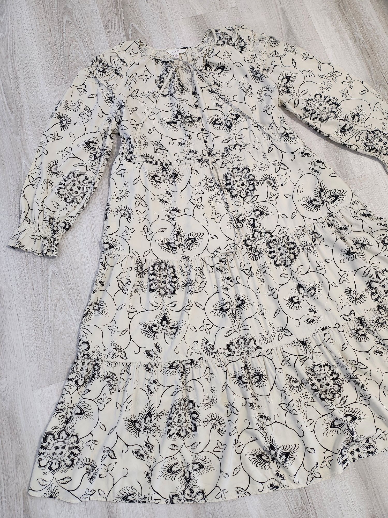 Молочное с принтом ярусное платье миди  Per Una M&S
