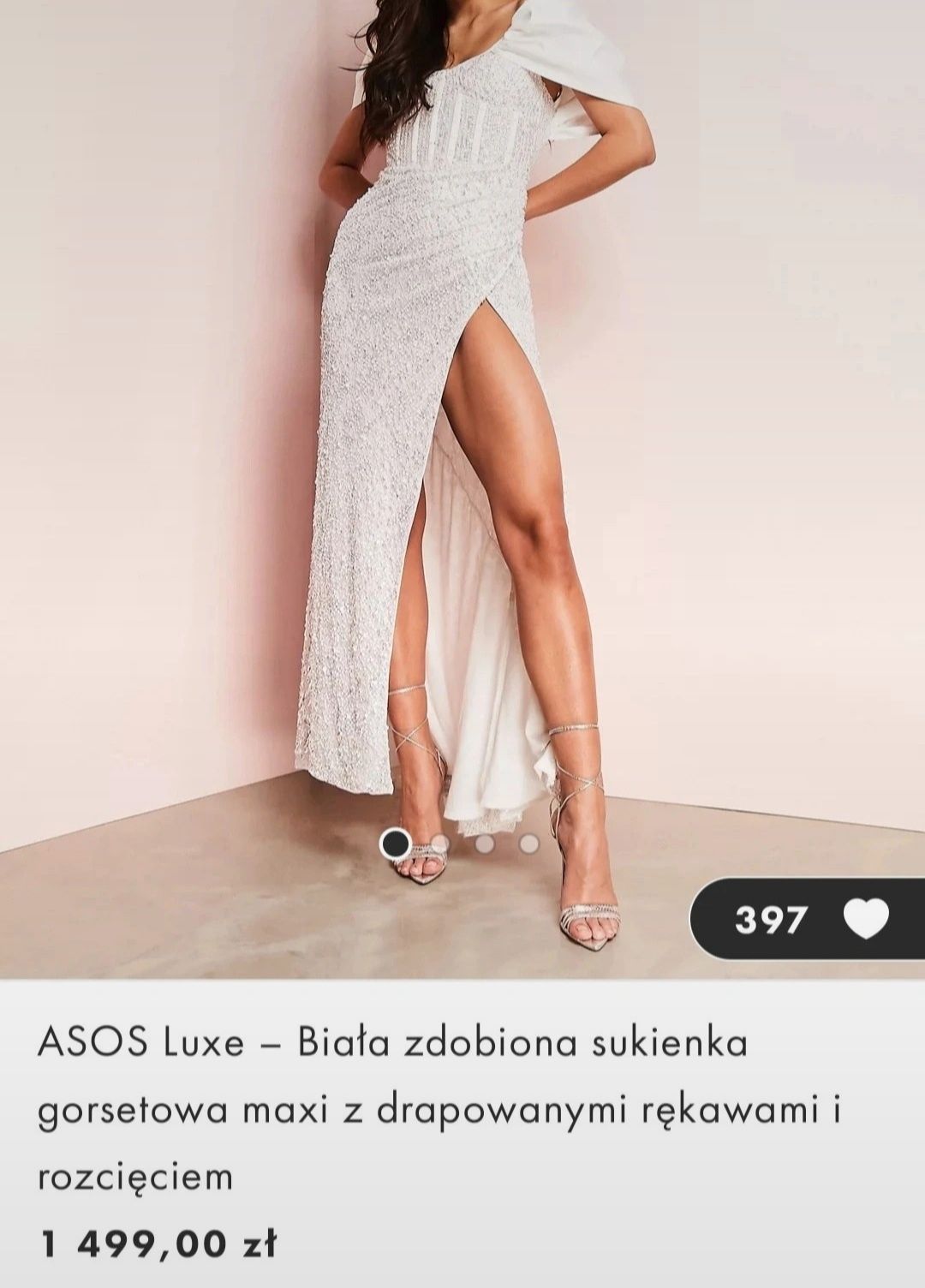 Śliczna maxi sukienka gorsetowa ASOS zdobiona cekiny bufiaste rękawki