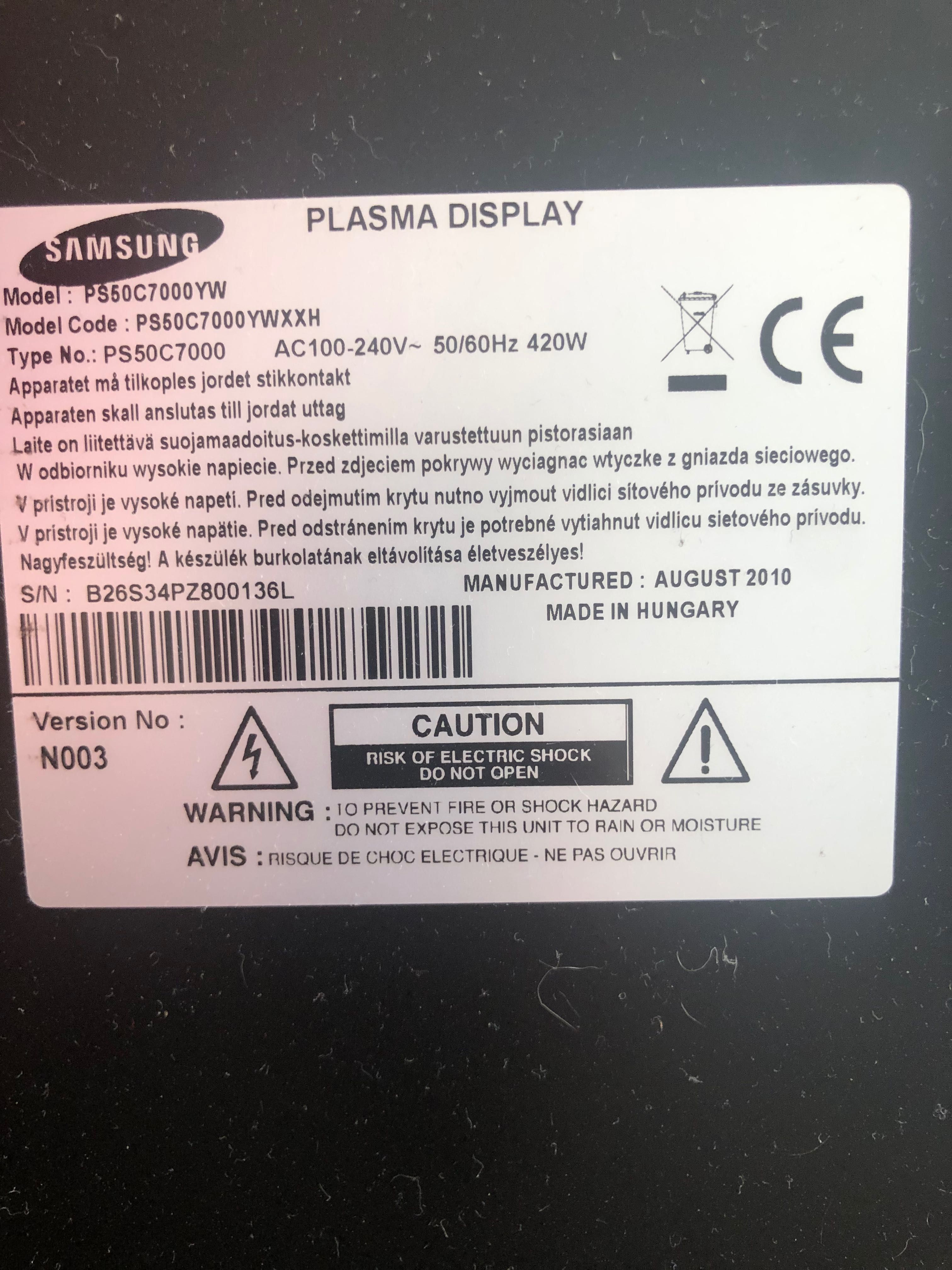 Samsung 50” plazma uszkodzona matryca