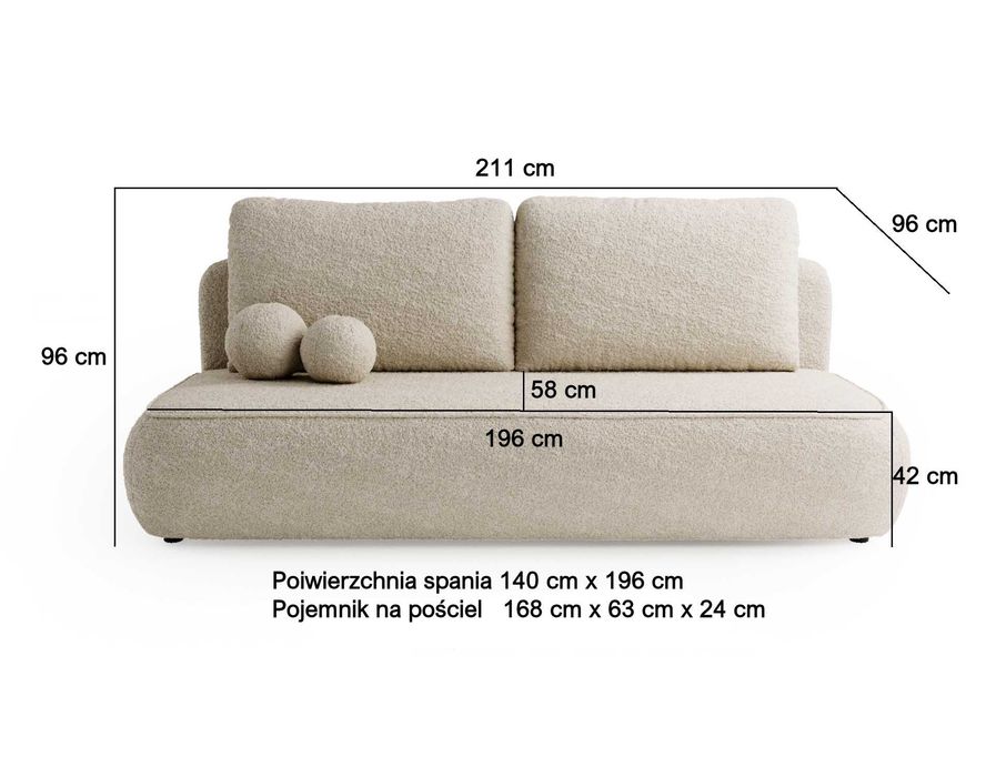 KANAPA rozkładana VEM z funkcją spania sofa tkanina boucle