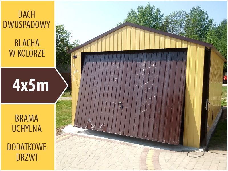 Garaż blaszany 4x5m w kolorze piasek , garaże blaszene - Custal Garaże