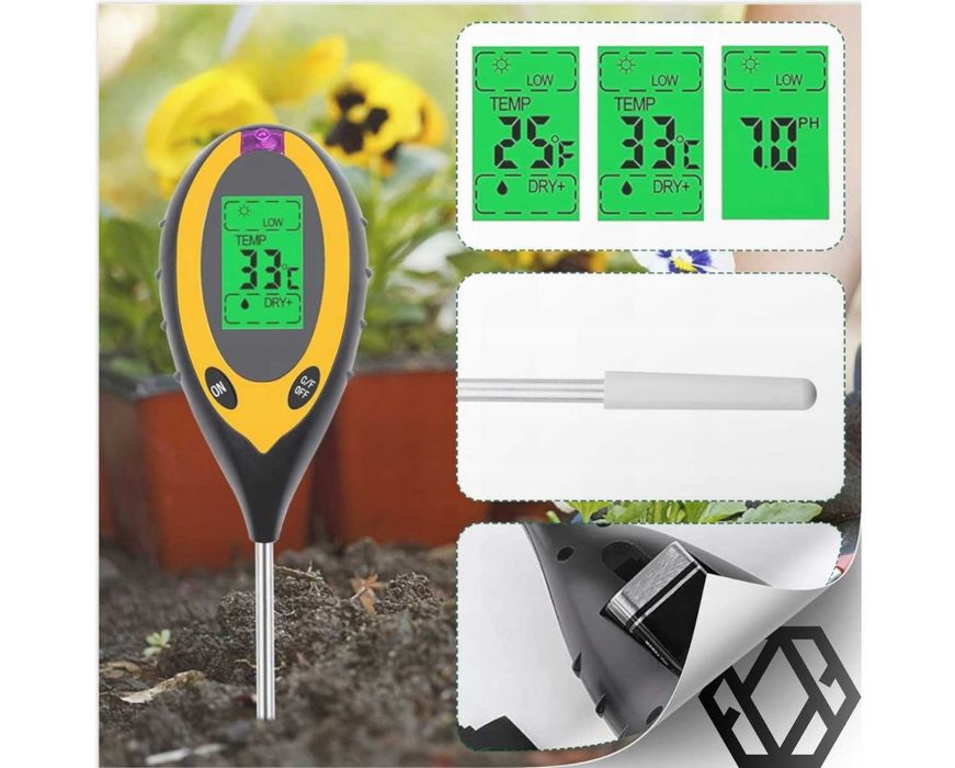 Kwasomierz Glebowy Miernik Tester Ogrodniczy 4w1 pH do Gleb Ziemi