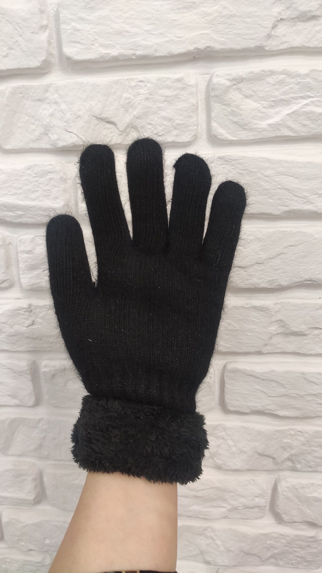 Czarne  brokatowe damskie bardzo ciepłe  rękawiczki