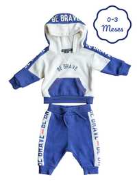 Conjunto Camisola + Calças Branco e Azul Primark 0-3 meses