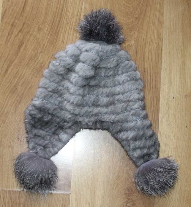 OCHNIK futro z NOREK futerko czapka krolik norki futrzana szara