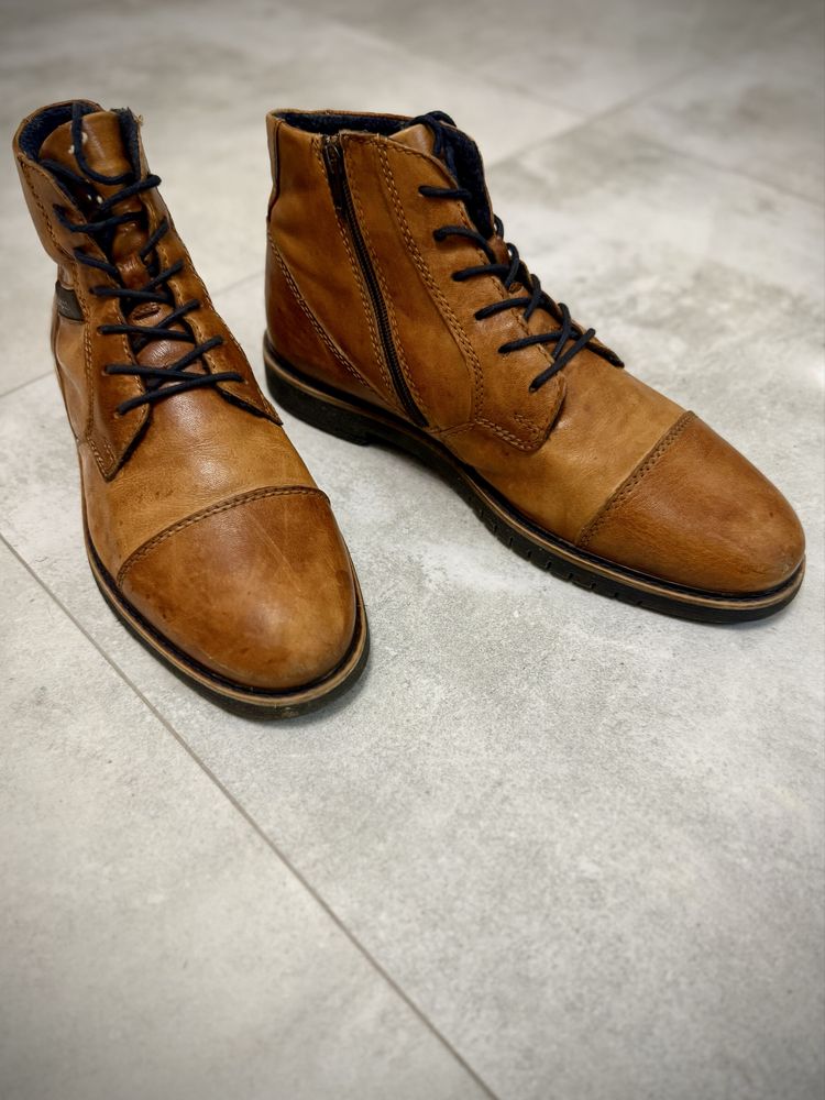 Buty męskie - Botki sznurowane - bugatti, brązowe