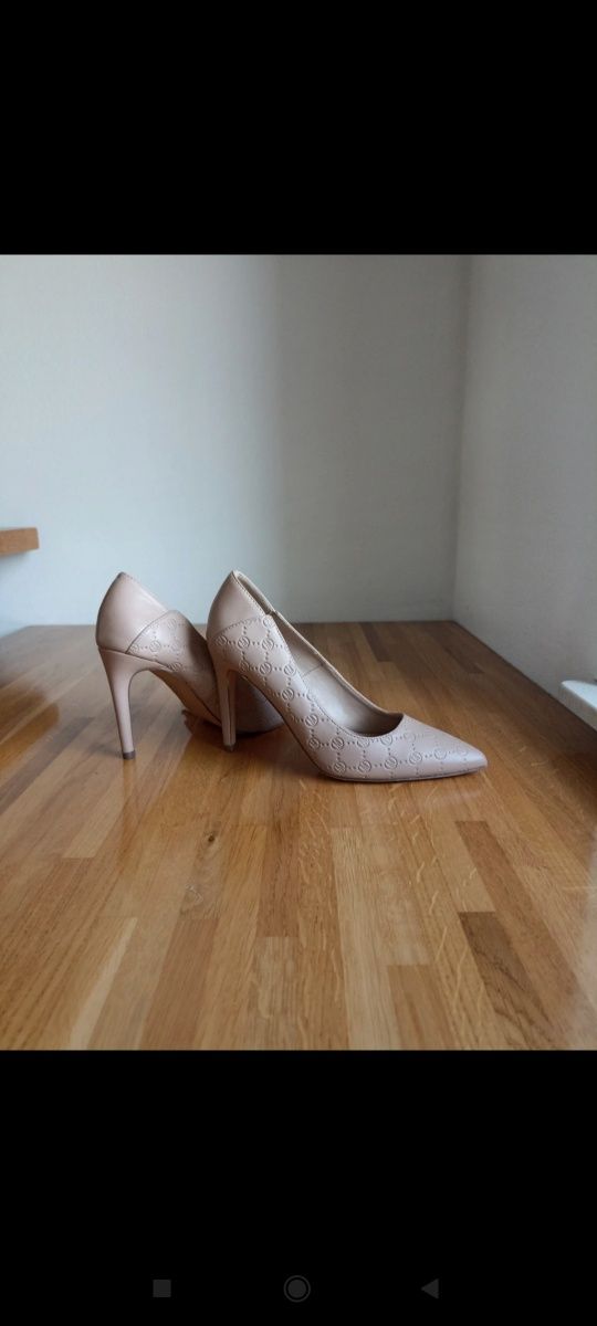 Czółenka damskie buty na obcasie beżowe wiosenne