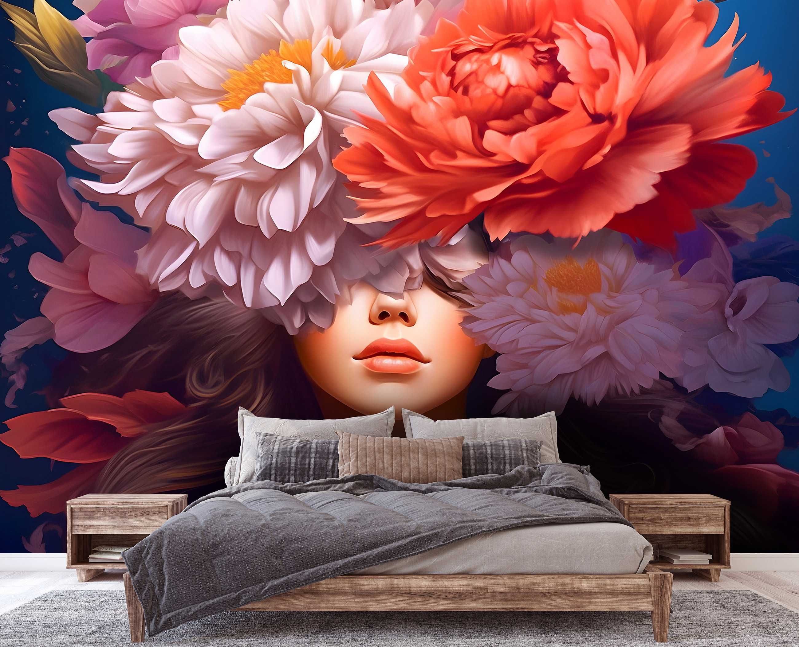 Fototapeta Kobieta Bogini Zakryta Twarz Kwiaty 3D Twój Rozmiar + KLEJ