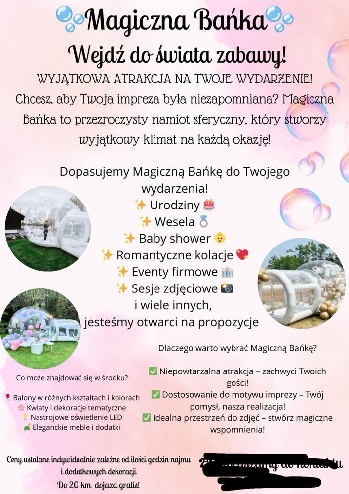 Wynajem Bubble House na urodziny, komunie i inne imprezy dmuchaniec