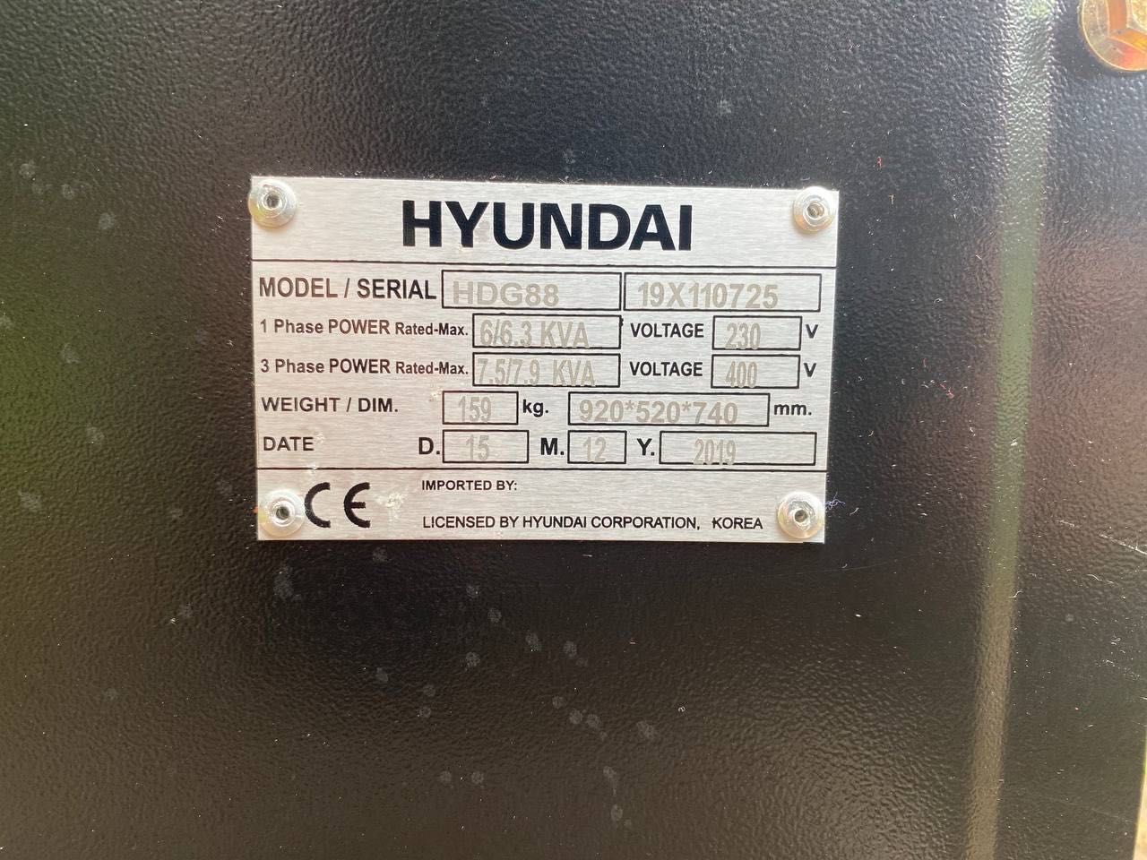 Gerador Diesel, Hyundai HDG88, 7,9KVA