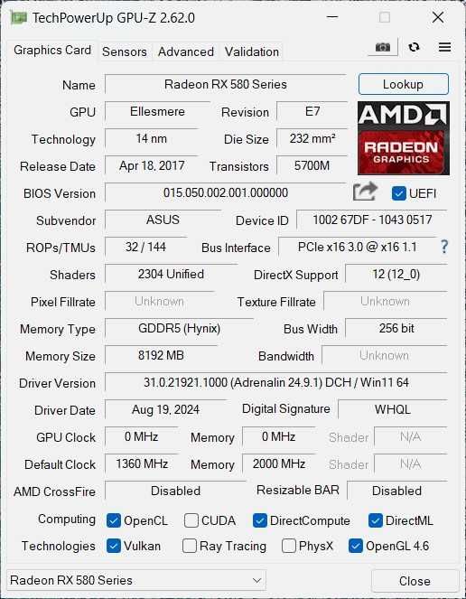 [uszkodzona] Asus Rog Strix RX 580 Gaming OC 8GB GDDR5 256Bit HDMI Dp