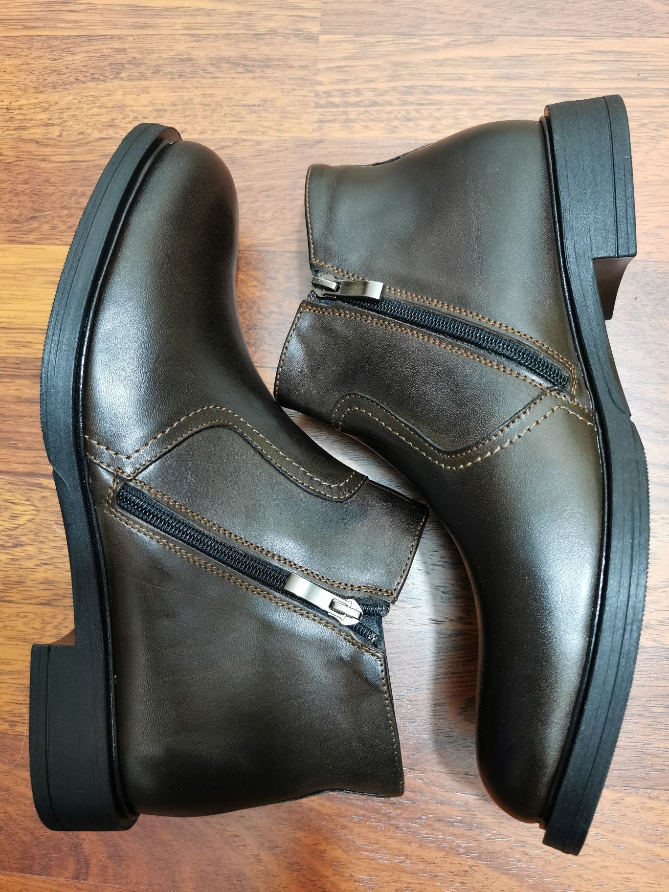Eleganckie Skórzane Ocieplane Buty Męskie Na Zamek Gruby Spód Ciepłe