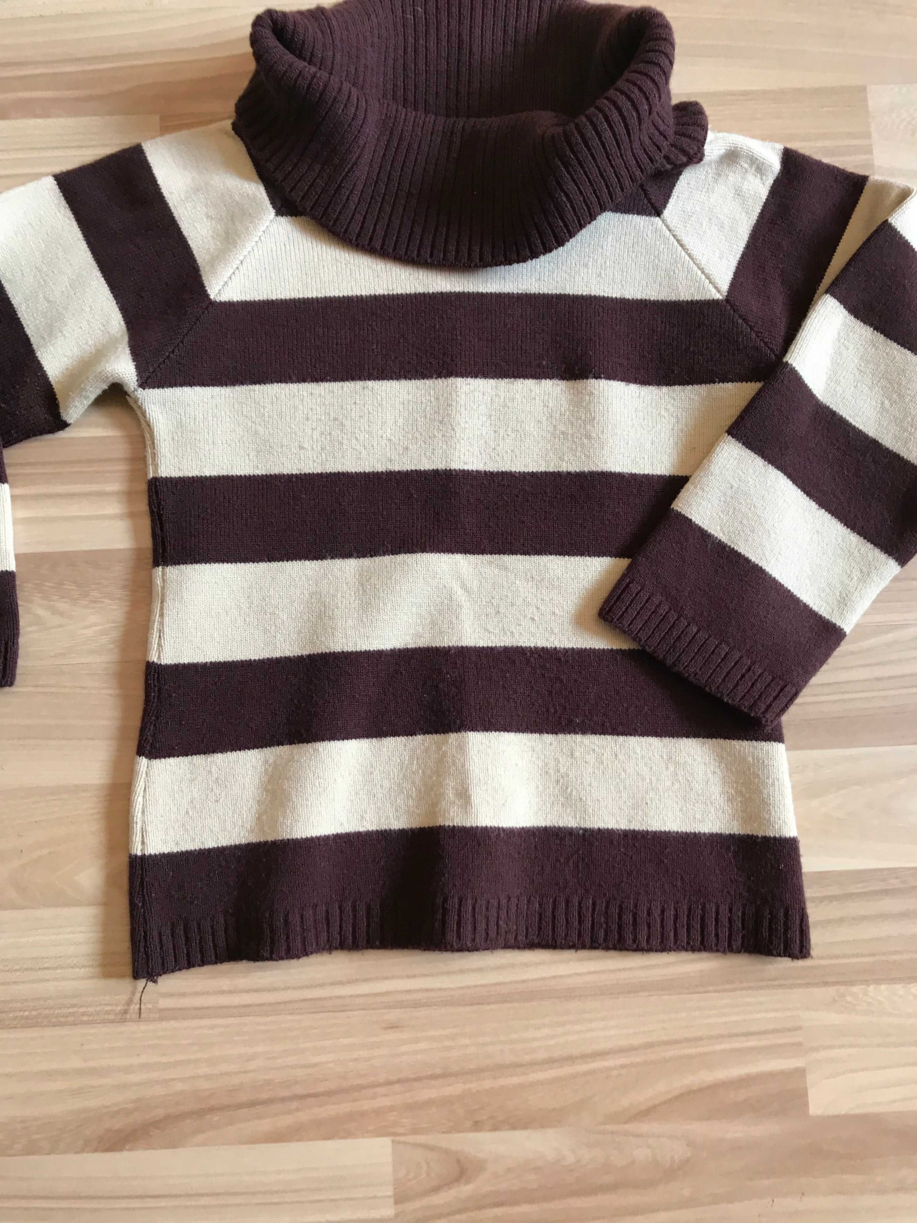 Sweter w paski pasy rękaw 2/4 czekoladowo-kremowy r. 36 vintage retro