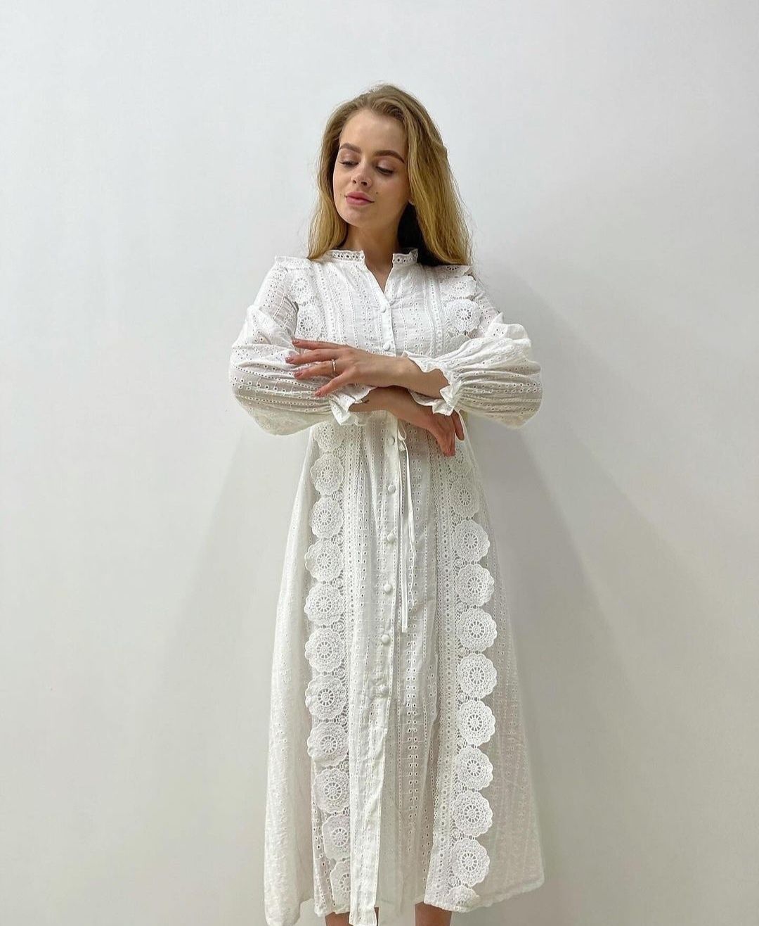 Нова натуральна біла бавовняна сукня міді з прошви Туреччина