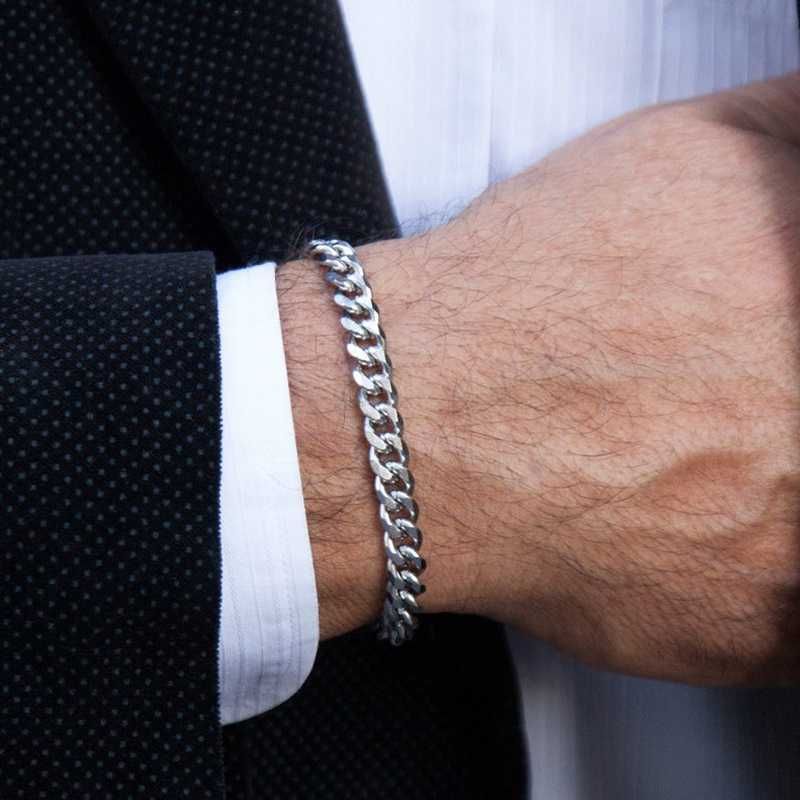 Мужской серебряный металлический браслет, цепочка цепь на руку