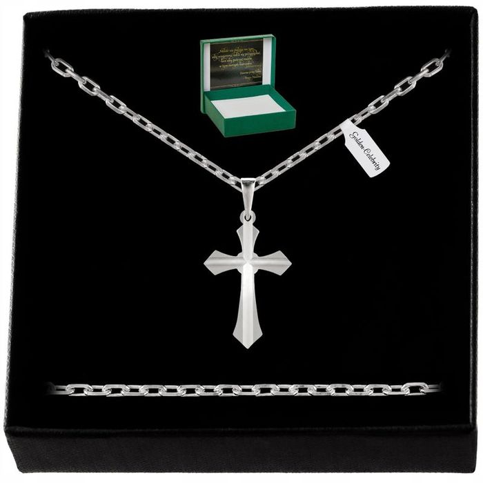 Srebrny Męski Łańcuszek Ankier + Zawieszka Krzyżyk 925 Prezent Dla Fac