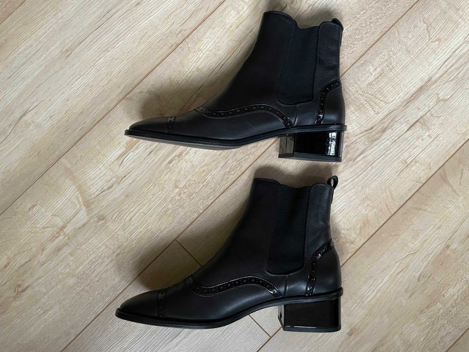 Botki Massimo Dutti czarne skóra chelsea komplet pudełko worek 299zł