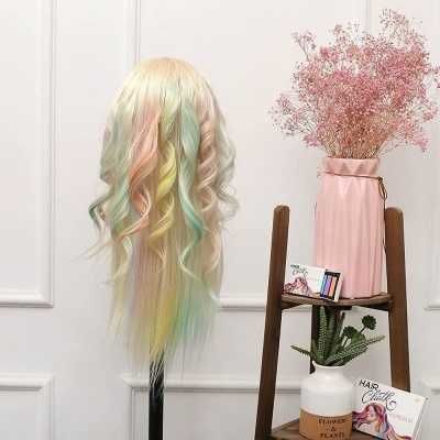 Cabeça de Manequim 60cm Cabelo Real Suporte de Mesa Cabeleireira