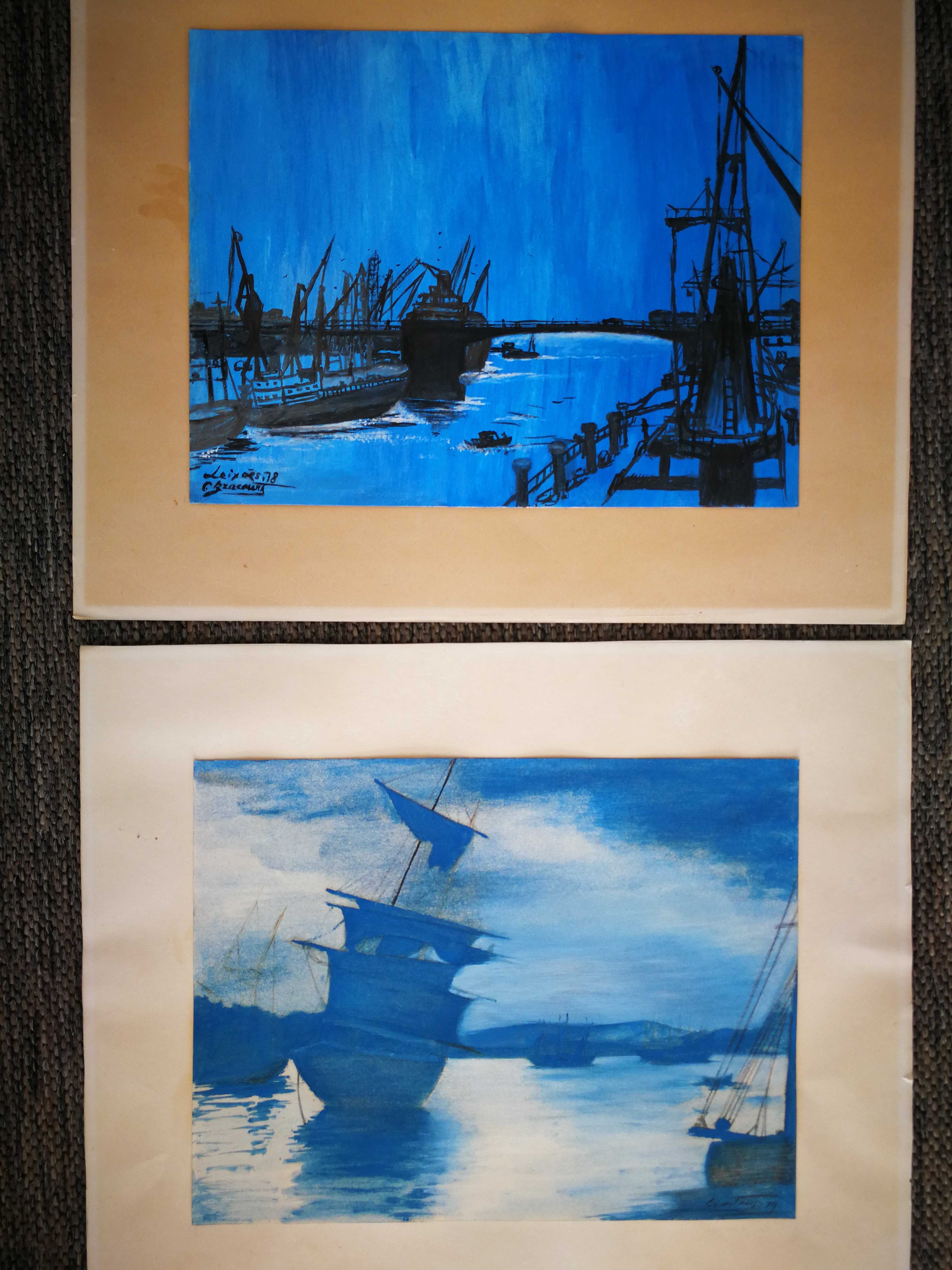 2 Aguarelas com Barcos de Constança Bracourt, Conjunto 10€