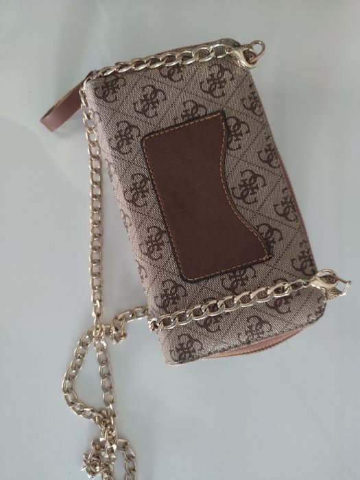 Torebka portfel guess w logo monogram beżowa brązowa 20 x 12