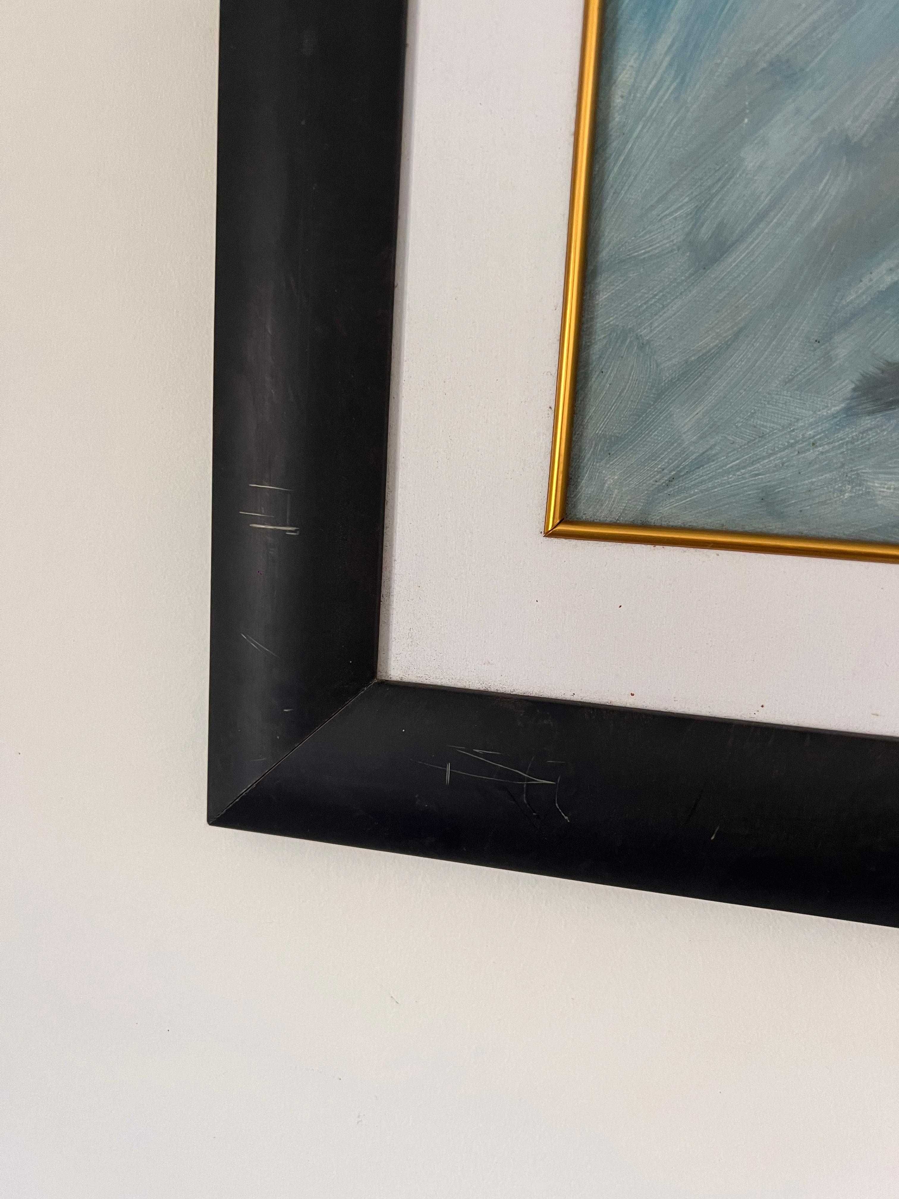 Quadro pintado a mao em tons de azul