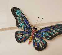 Nowa błyszcząca złota broszka błękitny motyl z czółkami
