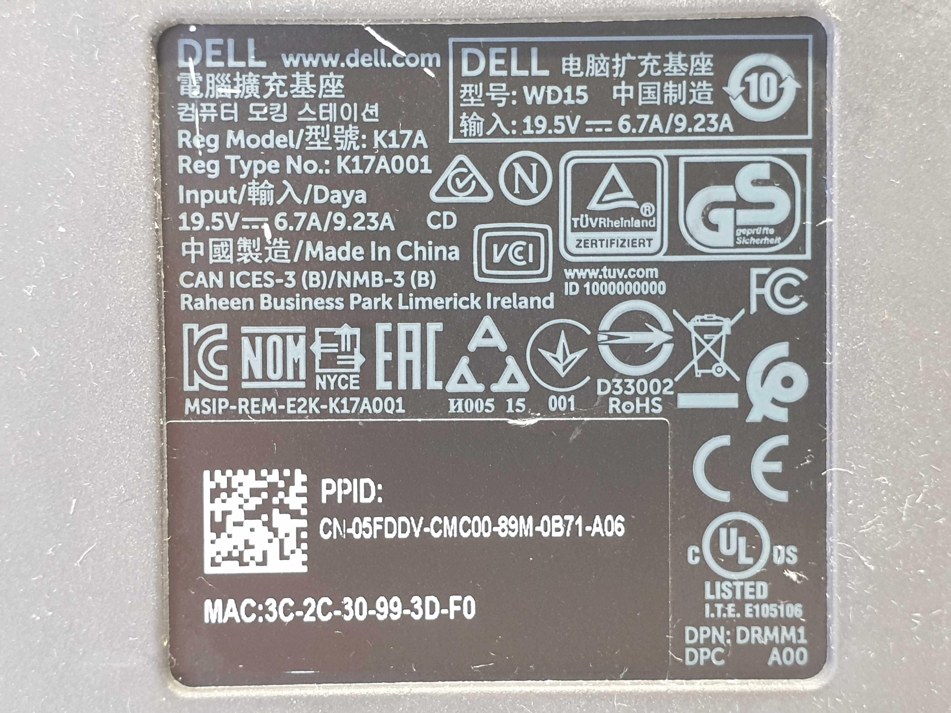 док Dell WD15 K17A Thunderbolt