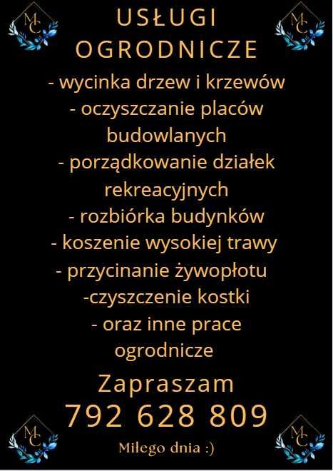 Koszenie trawy , wycinka drzew , usługi ogrodnicze