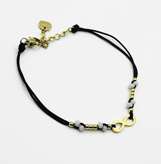 Bransoletka czarny sznurek nieskończoność stal chirurgiczna promo BB22