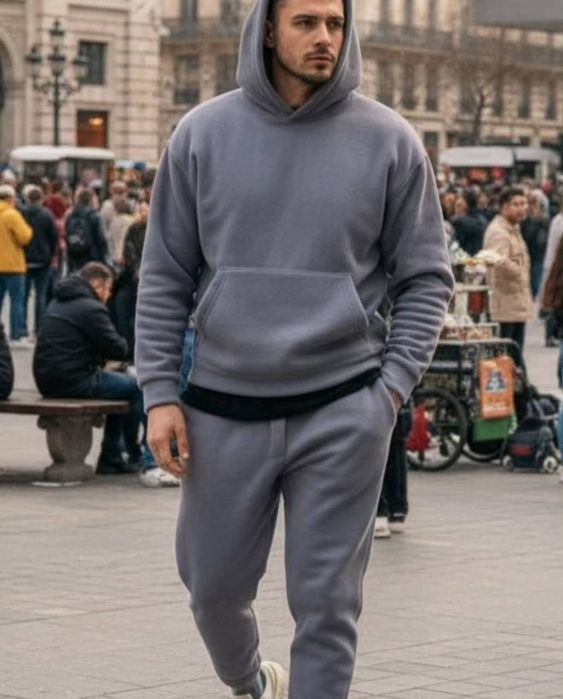 Якісний флісовий чоловічий костюм з капюшоном  двосторонній фліс-пол