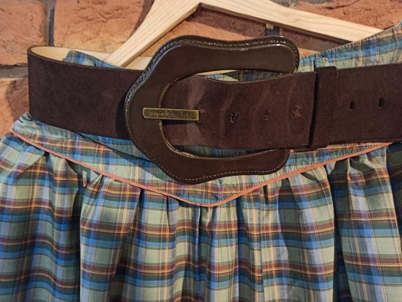 Spódnica folkowa falbana rozkloszowana krata handmade