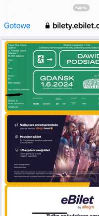Sprzedam bilety na koncert Dawida Podsiadlo Gdańsk 01.06