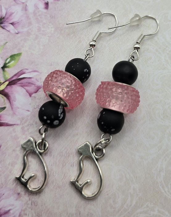 Kotki koty srebrne czarne kolczyki zabawne artystyczne Fashion Jewelry