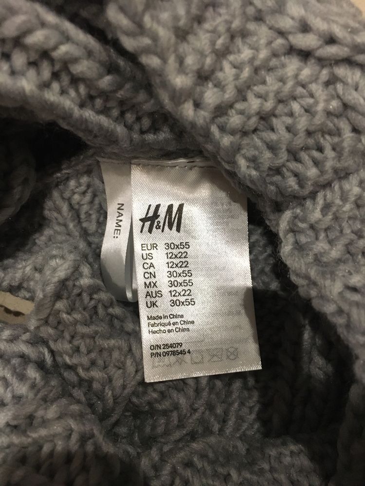 Nowy zestaw H&M czapka z pomponem futerkiem komin szary ciepły 134/152