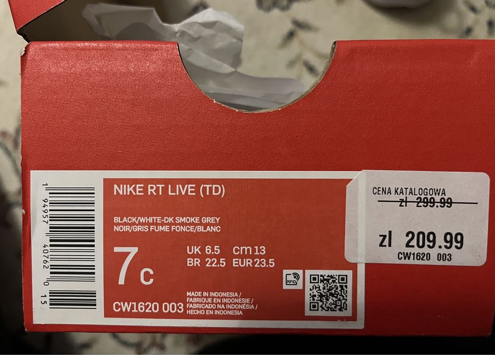 Nike buty dziecięce Eur 23.5, 13 cm Nike Rt Live (TD) nowe