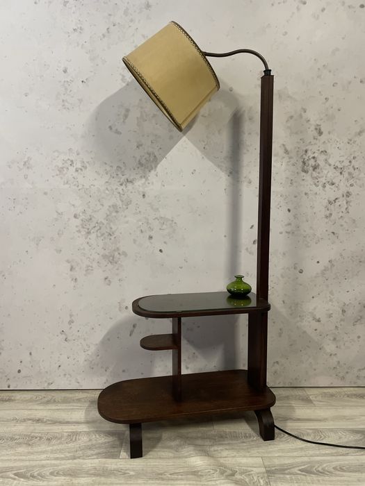 Drewniana lampa ze stolikiem Art Deco