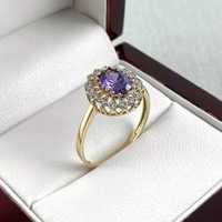 ZŁOTY pierścionek MARKIZA fioletowe oczko PR. 585 (14K) rozmiar 18