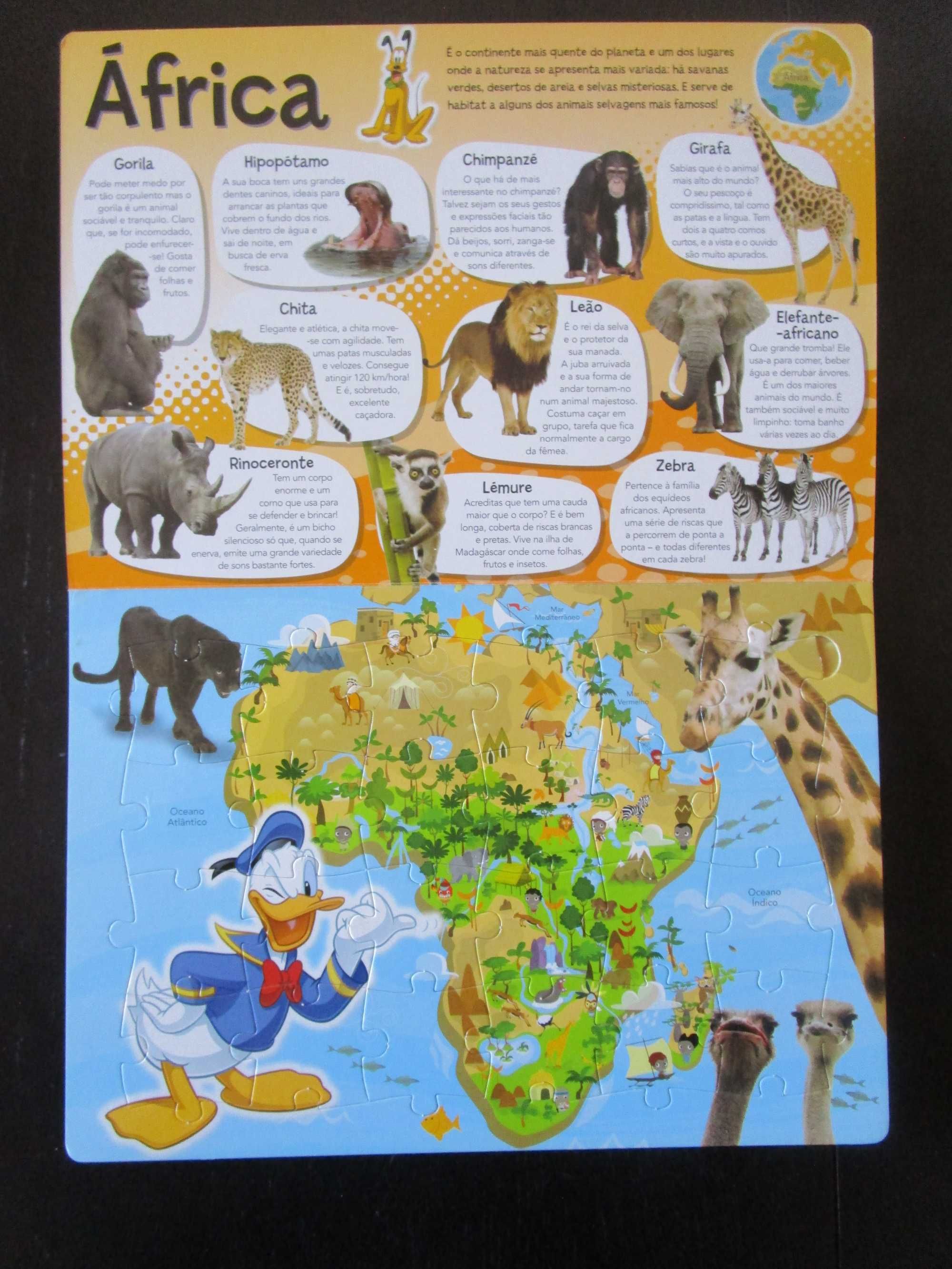 "Atlas do mundo animal", da Disney, em muito bom estado, com 4 puzzles