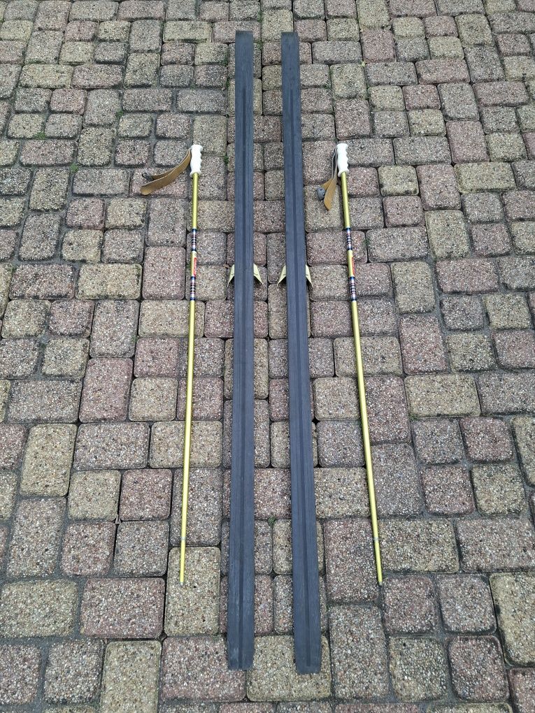Zestaw narty biegowe Polsport Epoxy 500 + kije retro PRL, lata 70/80