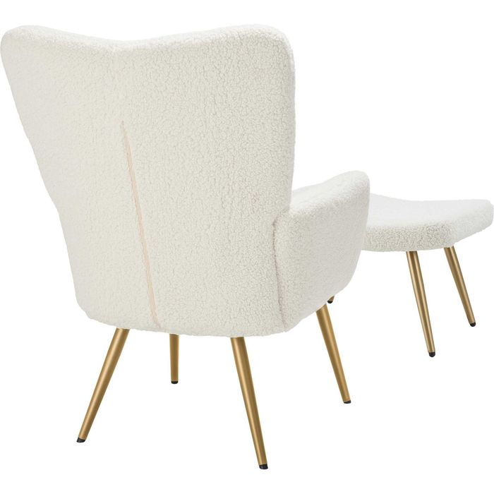 Fotel Hygge Bouclé kremowy/złoty Ze stołkiem OUTLET