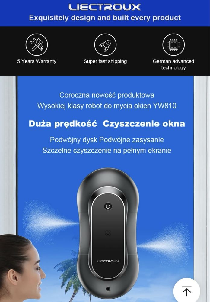 ROBOT DO MYCIA OKIEN 2800Pa 72W 65dB Liectroux YW810