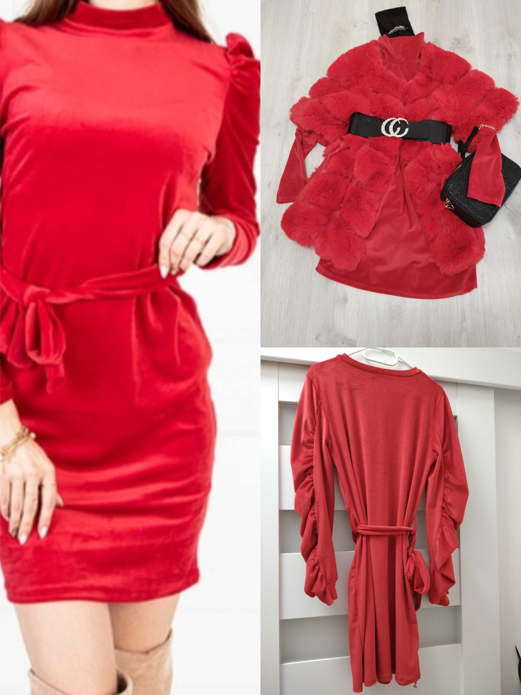 Nowa czerwona sukienka welurowa rozmiar uni S M L małe XL