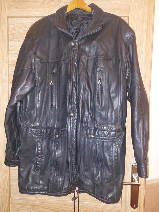 Skórzany płaszcz męski L